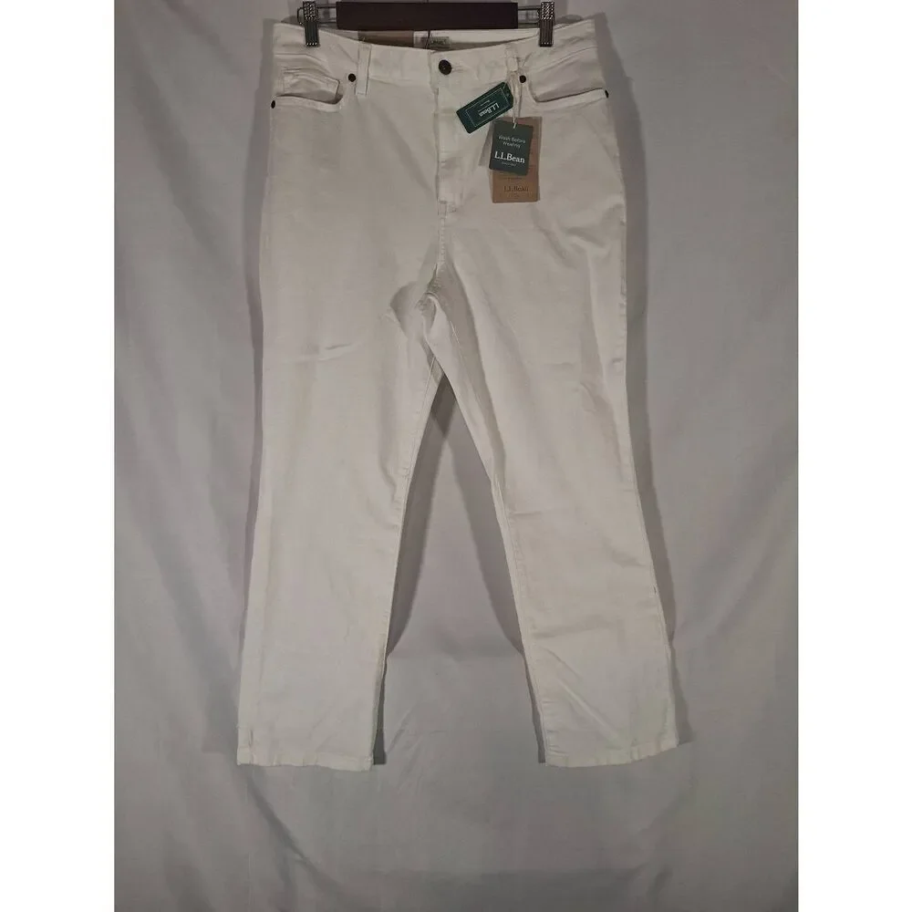 L.L. Bean True‎ Shape High Rise Slim Leg White Jeans Size 14 NEW